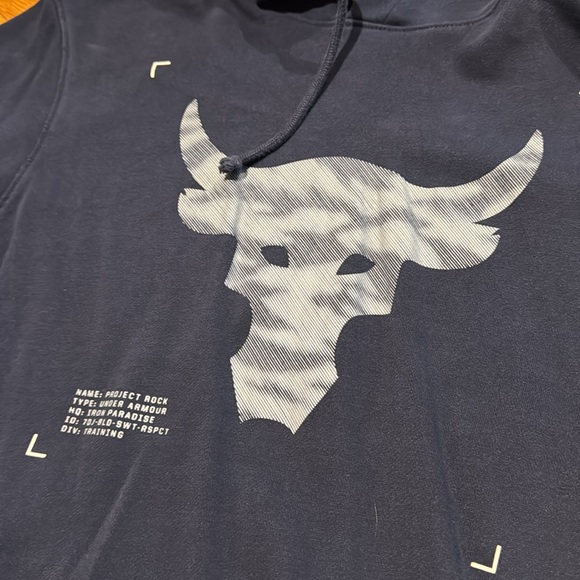 The Rock Short Sleeve Hooded Sweatshirt Mens Large L Men Gently Used navy blue - Picture 2 of 4